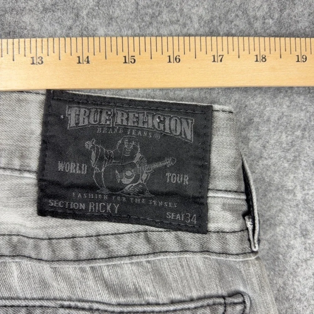 VTG True Religion Jeans Mens 34x32 Gray Ricky Straight Leg Denim Streetwear USA